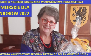 Grafika przedstawia plakat konkursowy. Fot: Marcin Mielewczyk Na zdjęciu Pani Barbara Kaszuba - laureatka konkursu w kategorii Zwyczajna Niezwyczajna Seniorka w roku 2021